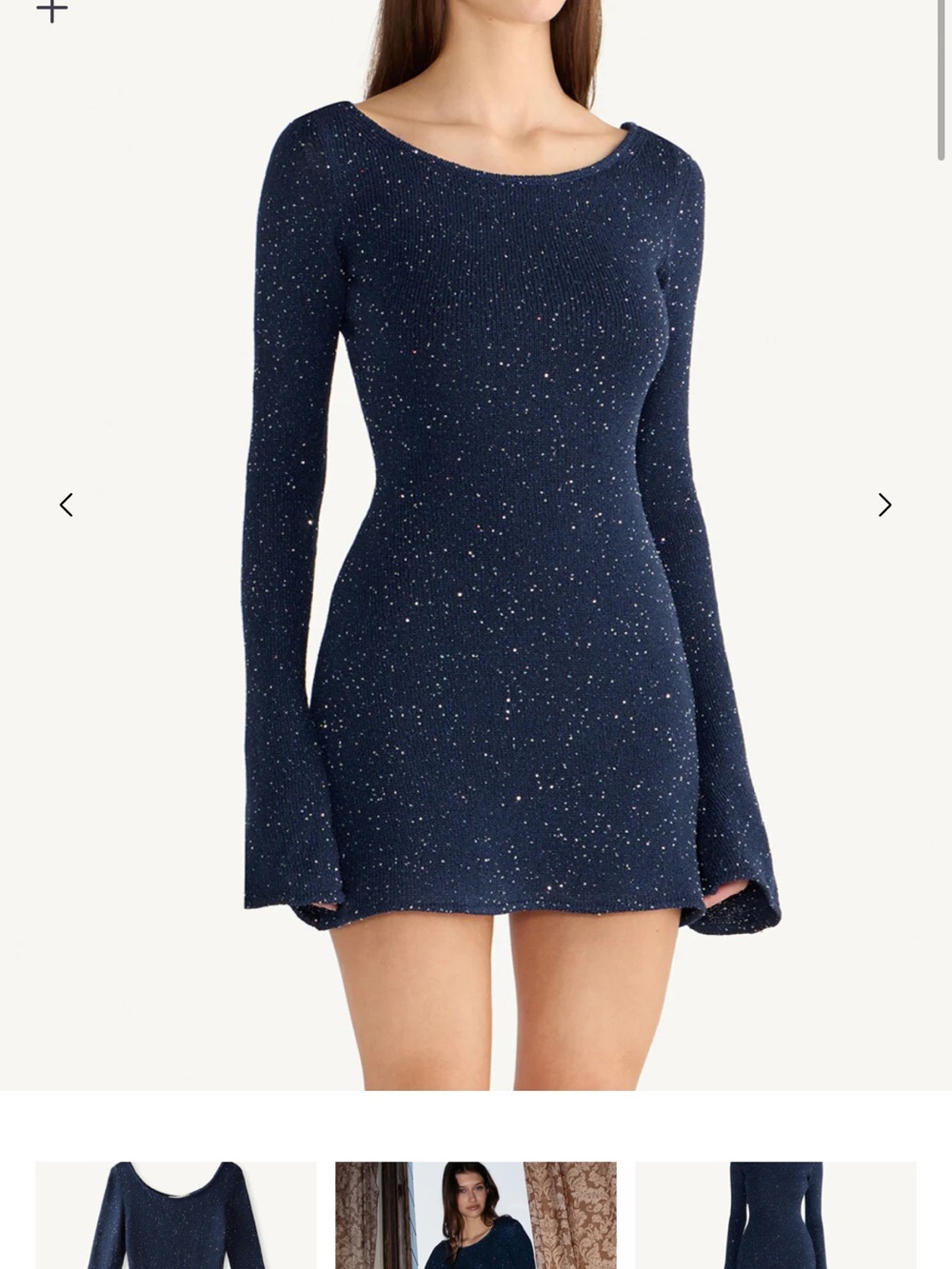 Asta Resort Maya Longsleeve Mini Dress in navy blue sequin